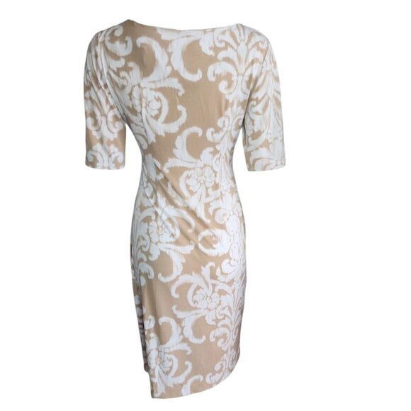 CONNECTED APPAREL Tan White Short Sleeve Pullover Dress Womens Size 6 - Picture 3 of 7